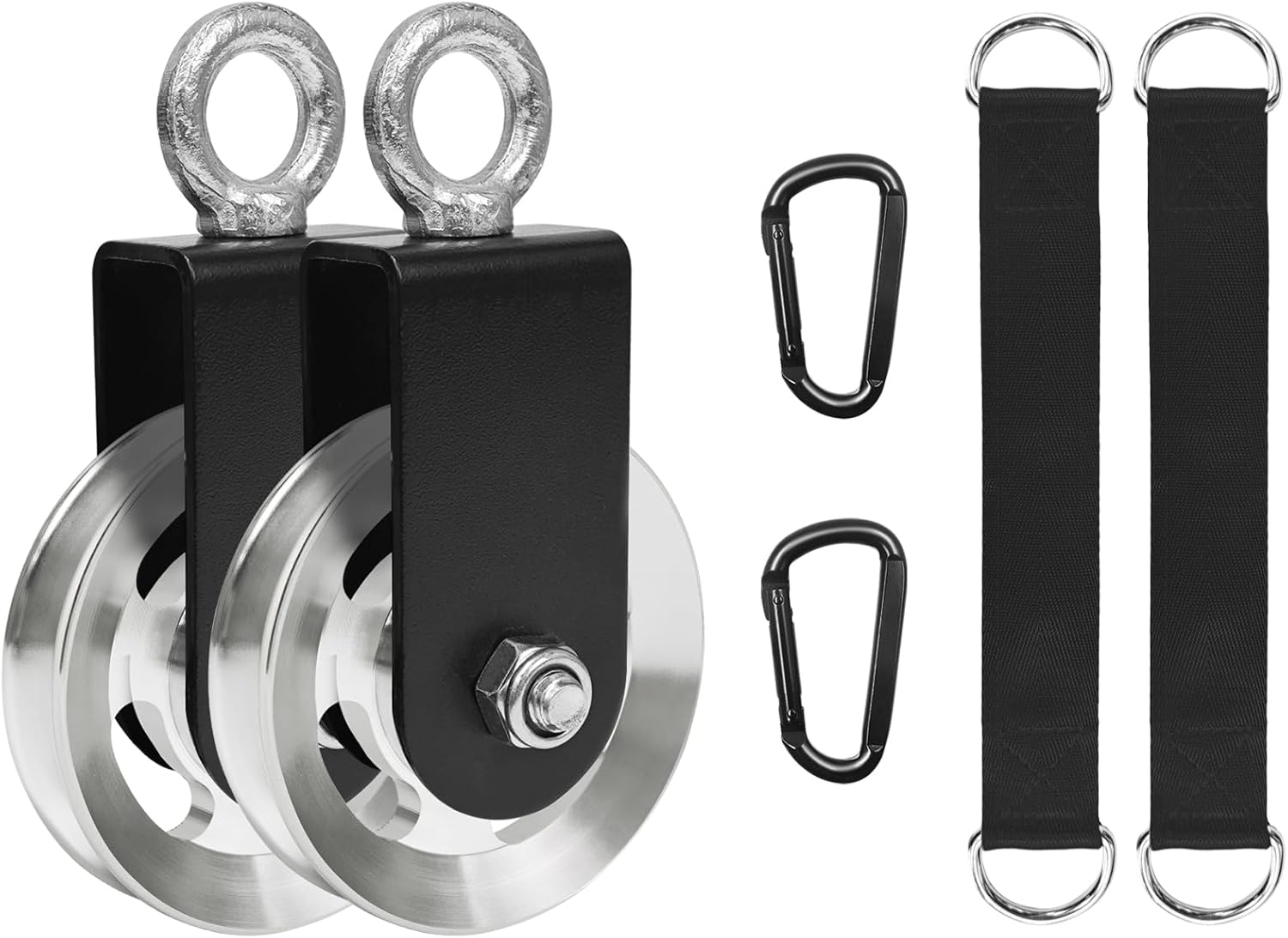 LFJ Aluminum Alloy Cable Pulley with Swing Strap Carabiner, 90mm Pulley Wheel for LAT Pulley System DIY Pull Down Attachment,Ladder Lift,Home Gym Equipment