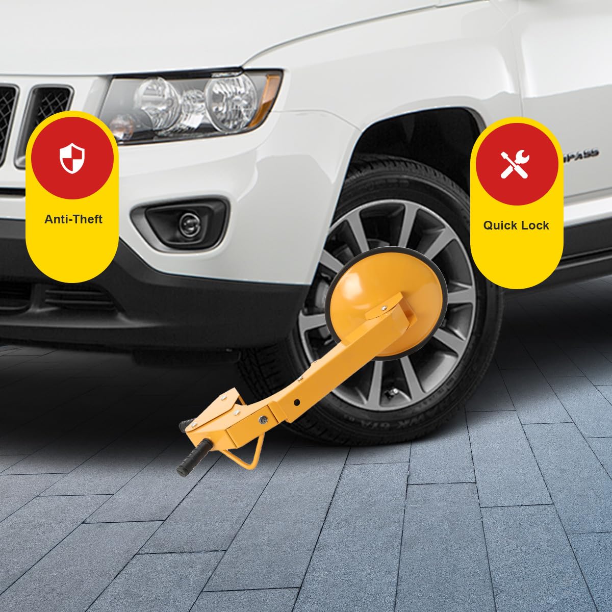 Lucchetto a Ventosa Antifurto per Ruota Auto 30cm, Acciaio Robusto e Rivestimento Giallo, Protezione Universale per Auto, SUV, Camper e Rimorchi