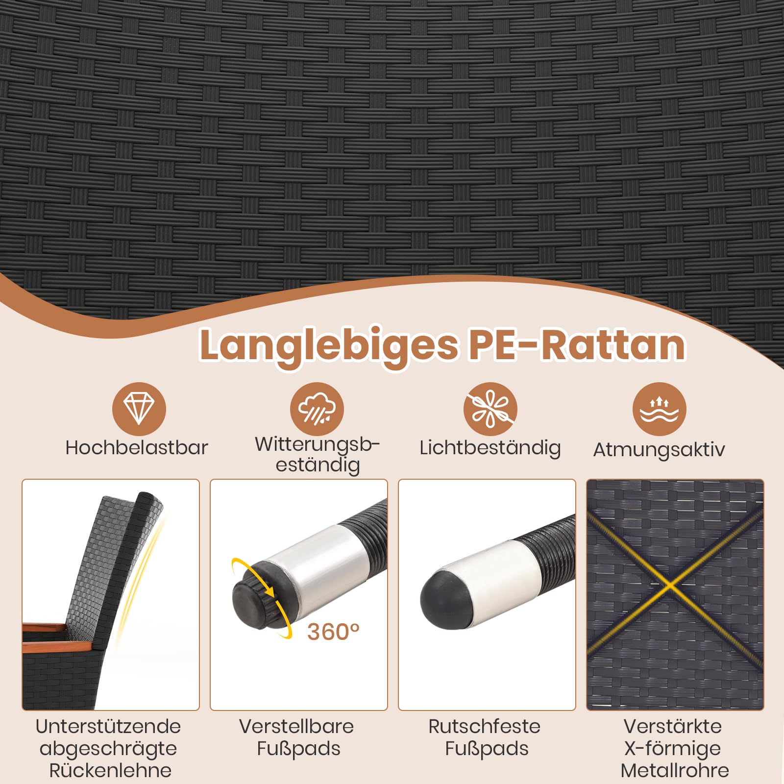 GIANTEX Rattan Gartenmöbel Set, Sitzgruppe Garten Lounge 8 Stühle mit Tisch, Rattan Lounge Möbel Outdoor, Terrassenmöbel Balkonmöbel Set für 8 Personen, Gartengarnitur Sitzgarnitur Garten Essgruppe