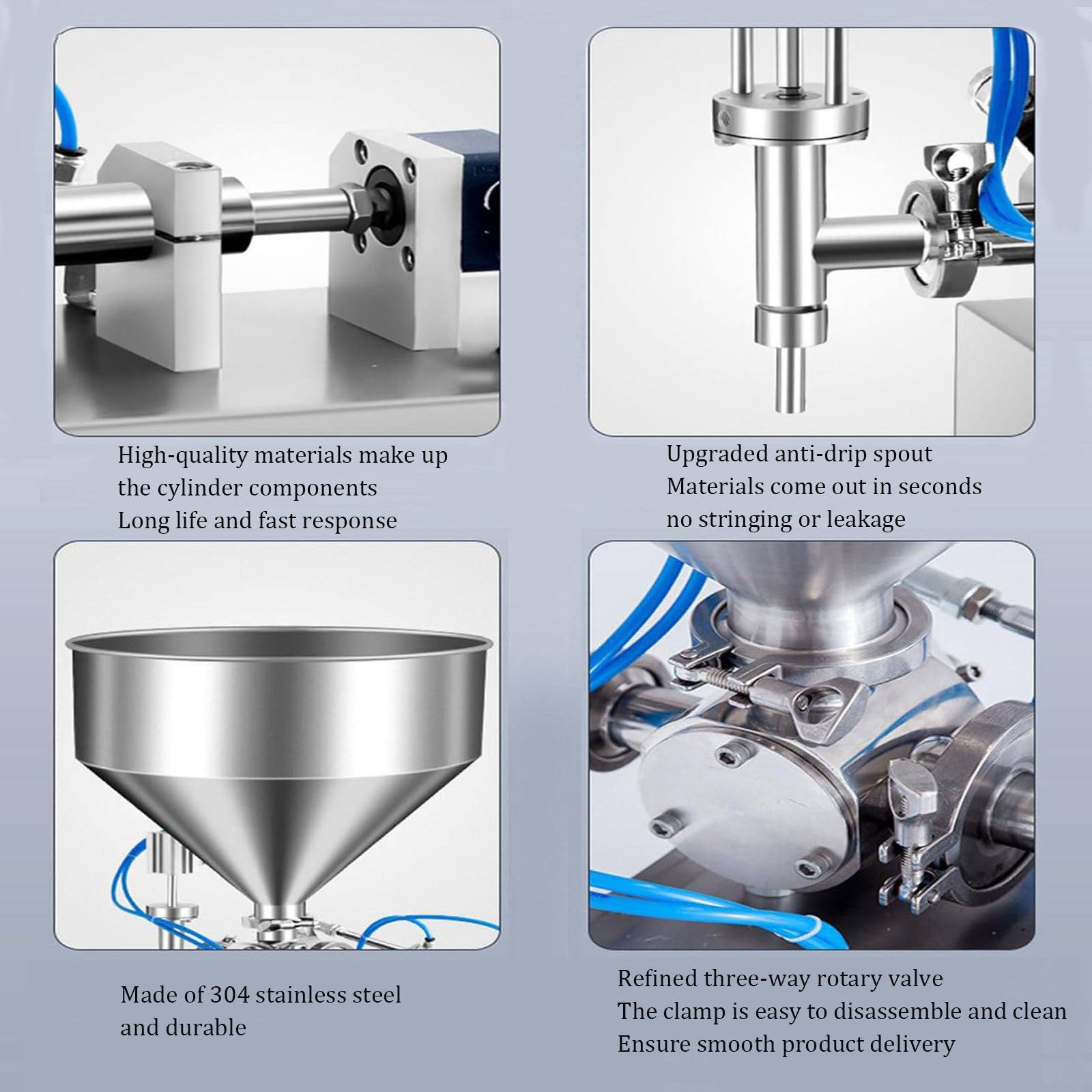 Riempitrice pneumatica - Dispenser di liquidi e pasta con controllo automatico/manuale, riempitrice a pistone per succhi, latte, alcol, cosmetici, olio, miele (30-1500 ml)