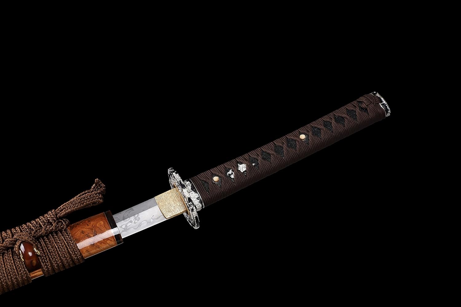 Hand Forged Katana Sword Real Clay Tempered L6 Steel Hitatsura Hamon (皆烧) Blade Full Tang Samurai Sword