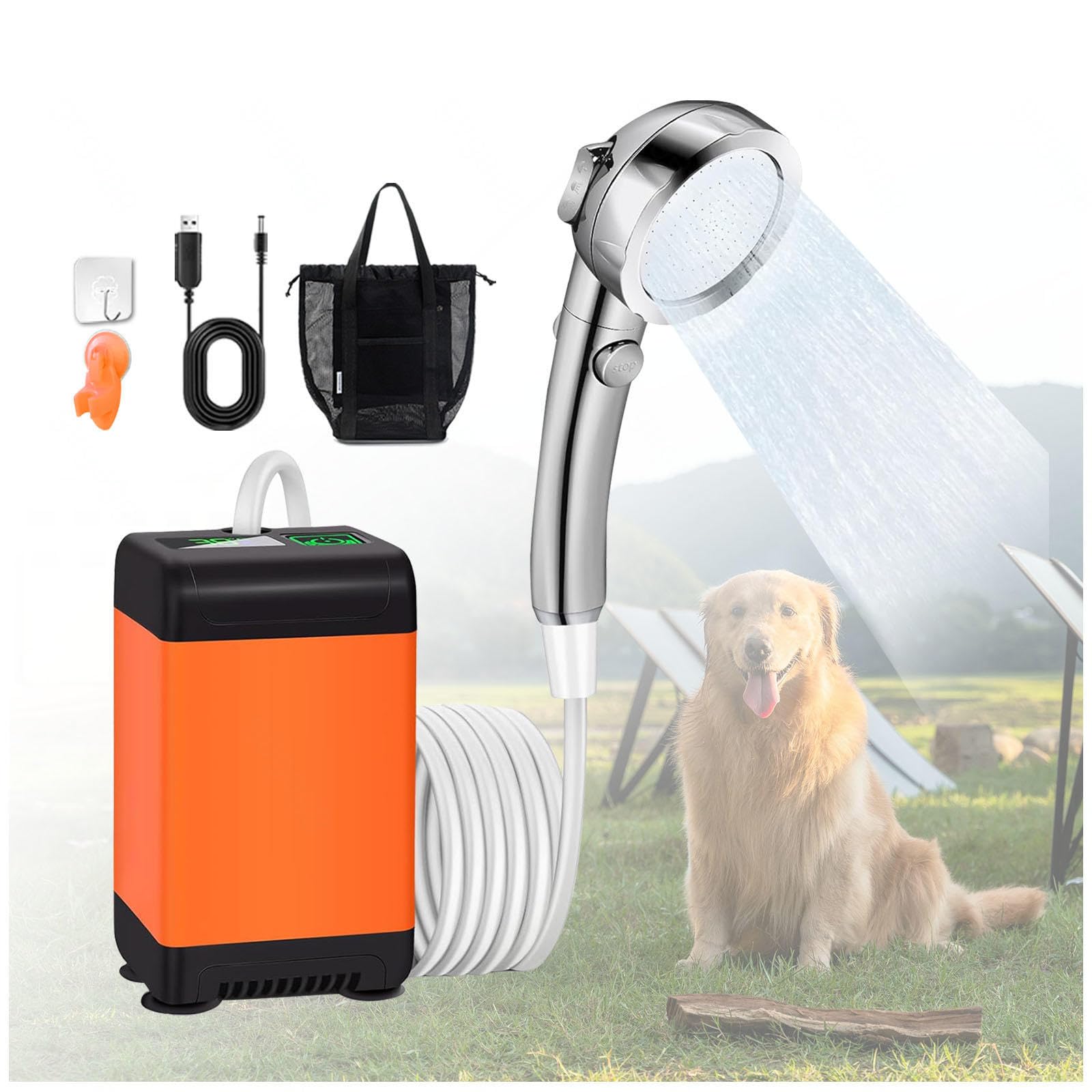Ducha Camper 7800mAh Recargable, Ducha 12v 180min De Larga Duración Ducha Portátil Camping para Jardín, Camping, Viajes, Lavado de Coches