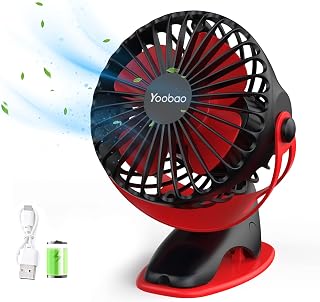 Yoobao Stroller Fan, Clip on Fan Personal Fan 6400mAh Battery Powered Fan Baby Fan Mini Portable Fan 4 Speed Rechargeable Fan Small Desk Fan 32 Hours for Car Seat Bedroom Office - Black