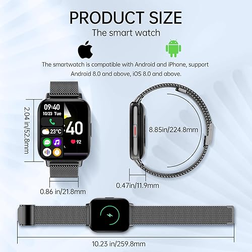 Miniatura 9 de Reloj inteligente para hombres y mujeres (respuestahacer llamadas) 1.85 pulgadas HD Fitness Tracker Smartwatch compatible con teléfonos Android iOS