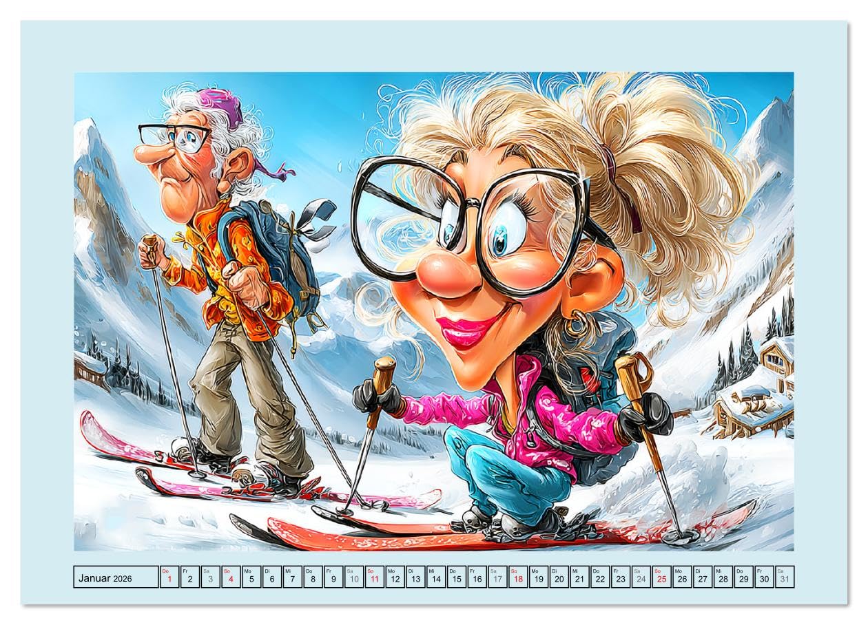 Rentner rocken das Leben! Mit Schwung durch den Ruhestand (Wandkalender 2026 DIN A2 quer), CALVENDO Monatskalender: Ein witziger Cartoon-Kalender ... in vollen Zügen genießen (CALVENDO Menschen)
