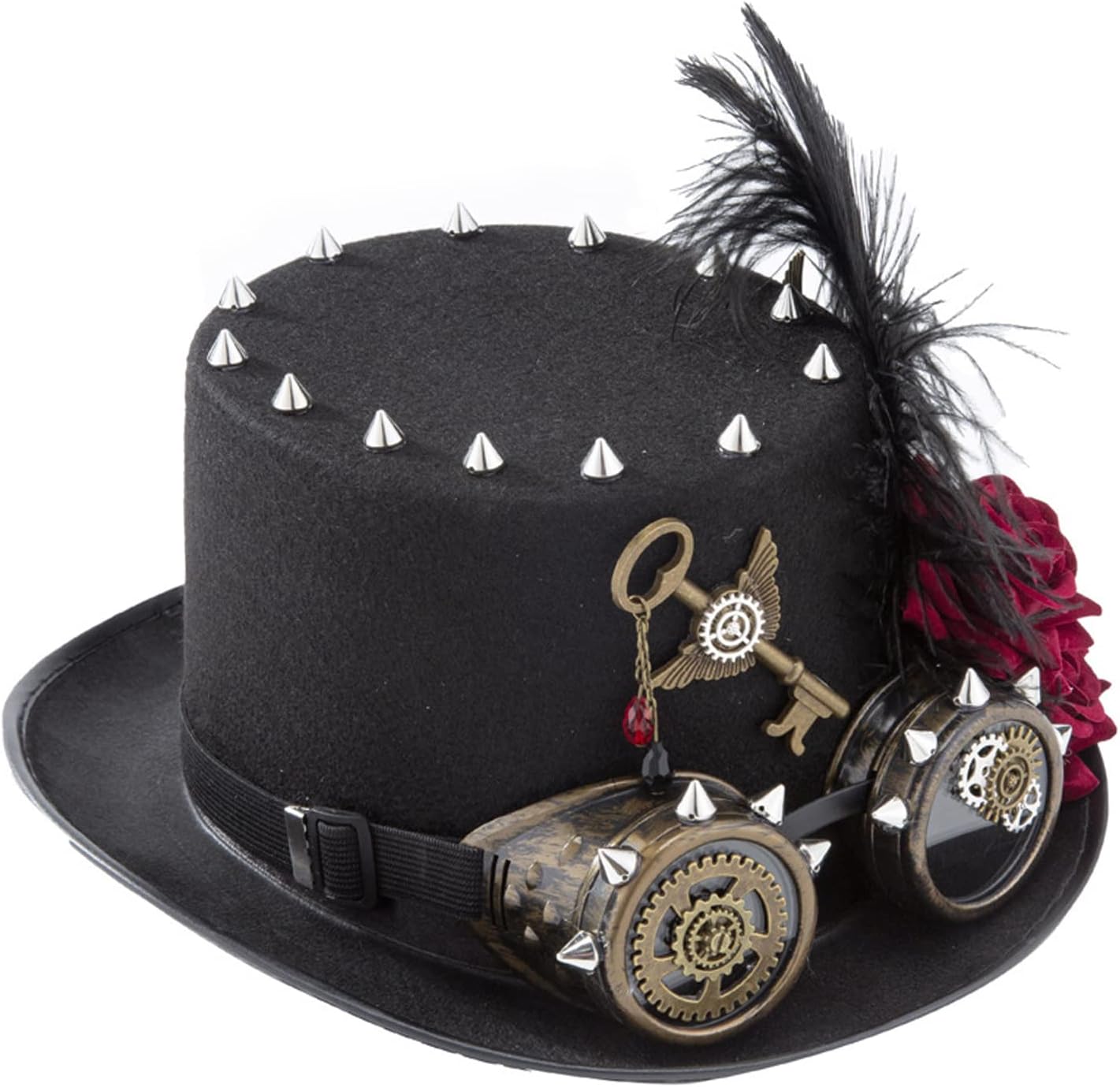 Retro Punk Steampunk Hat Victorian Dark Rose Top Gothic Gear Chain Top Fancy Dress Accessory for Men Women Steampunk with Goggles