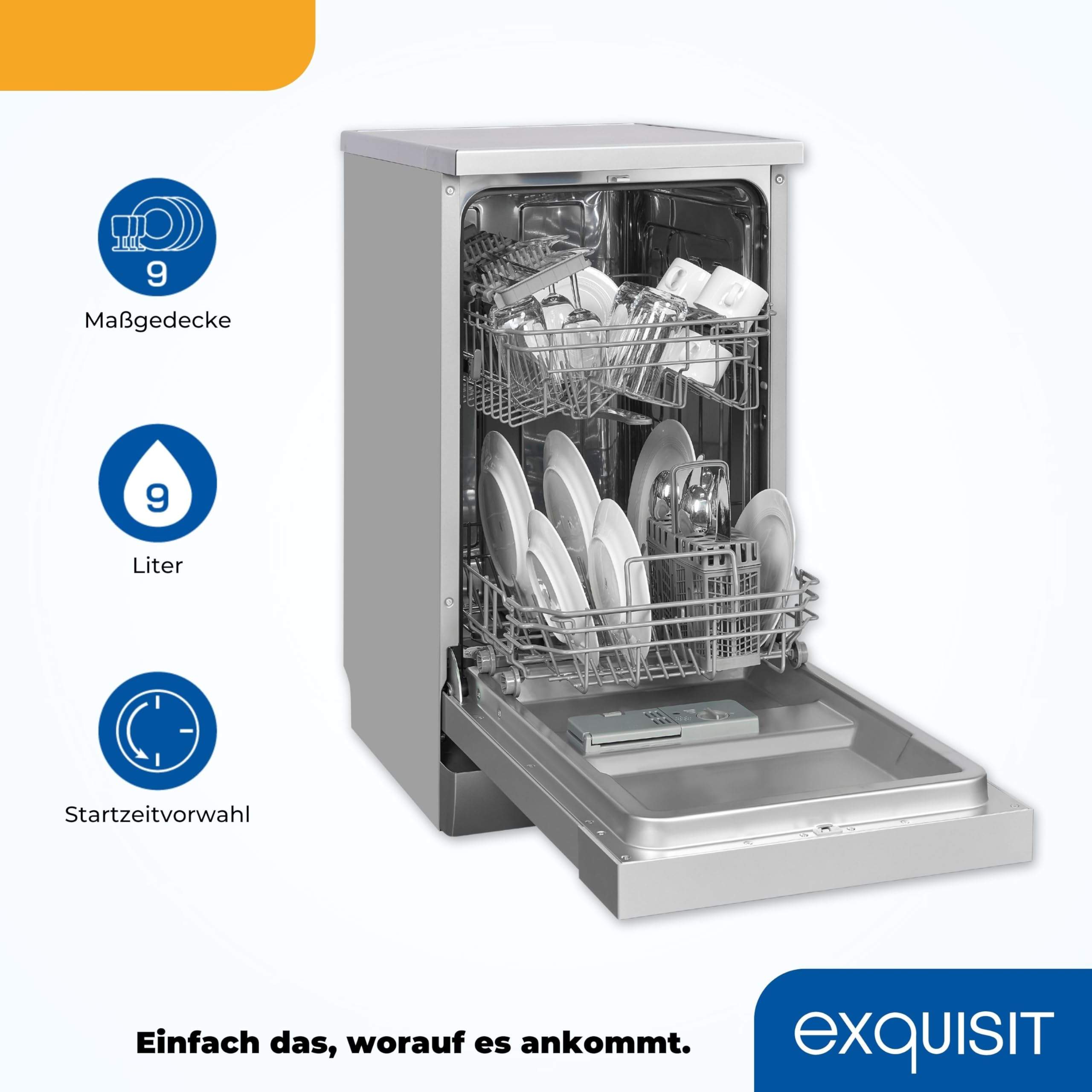 Exquisit Geschirrspüler GSP9309-030E 9 Maßgedecke Energieeffizienzklasse E 49 dB(A) silber