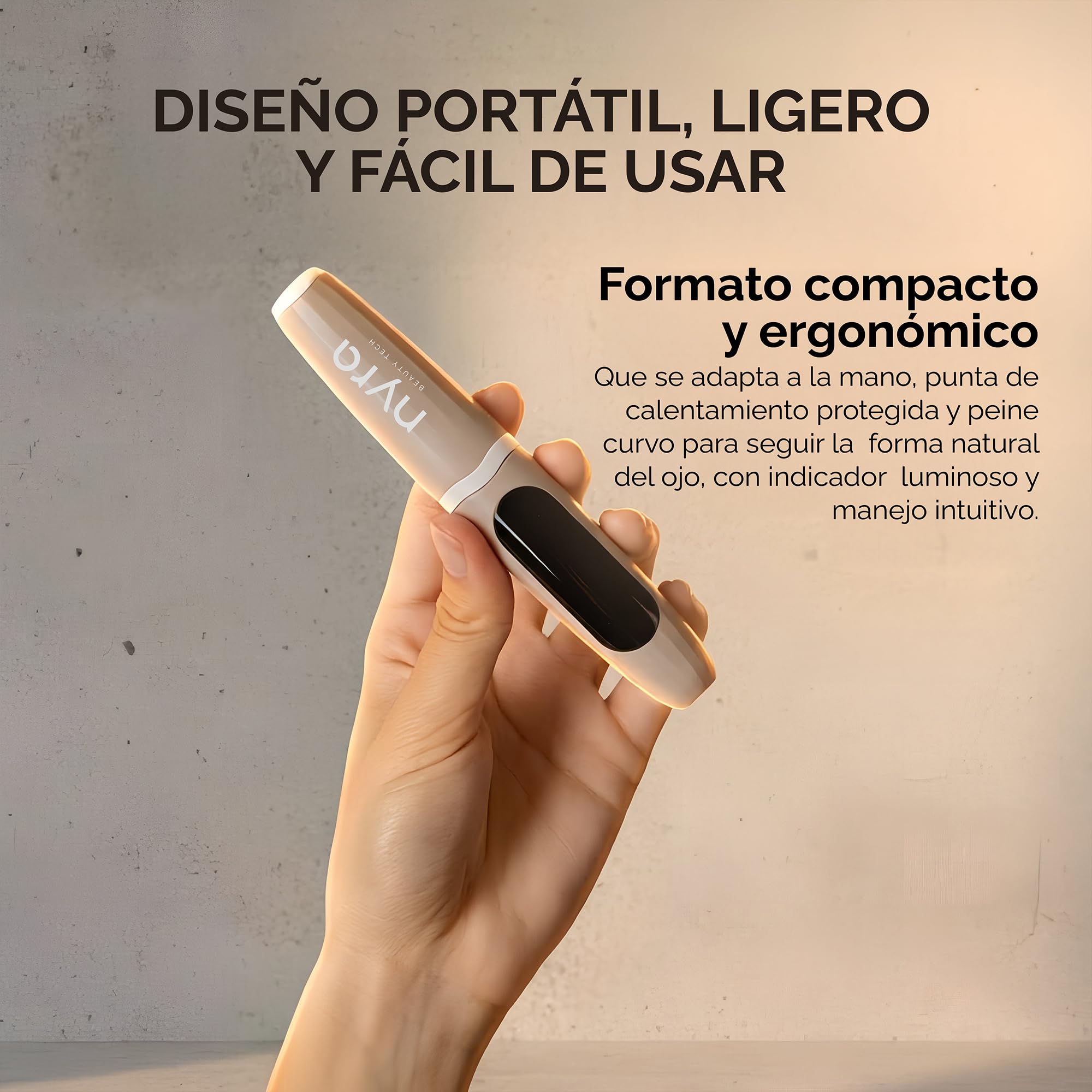 Nyra Rizador de Pestañas por Calor Eléctrico – 3 Niveles de Temperatura (65°C/85°C/95°C) – Recargable por USB, Portátil, Batería 150mAh, Rizado Duradero y Natural en Segundos
