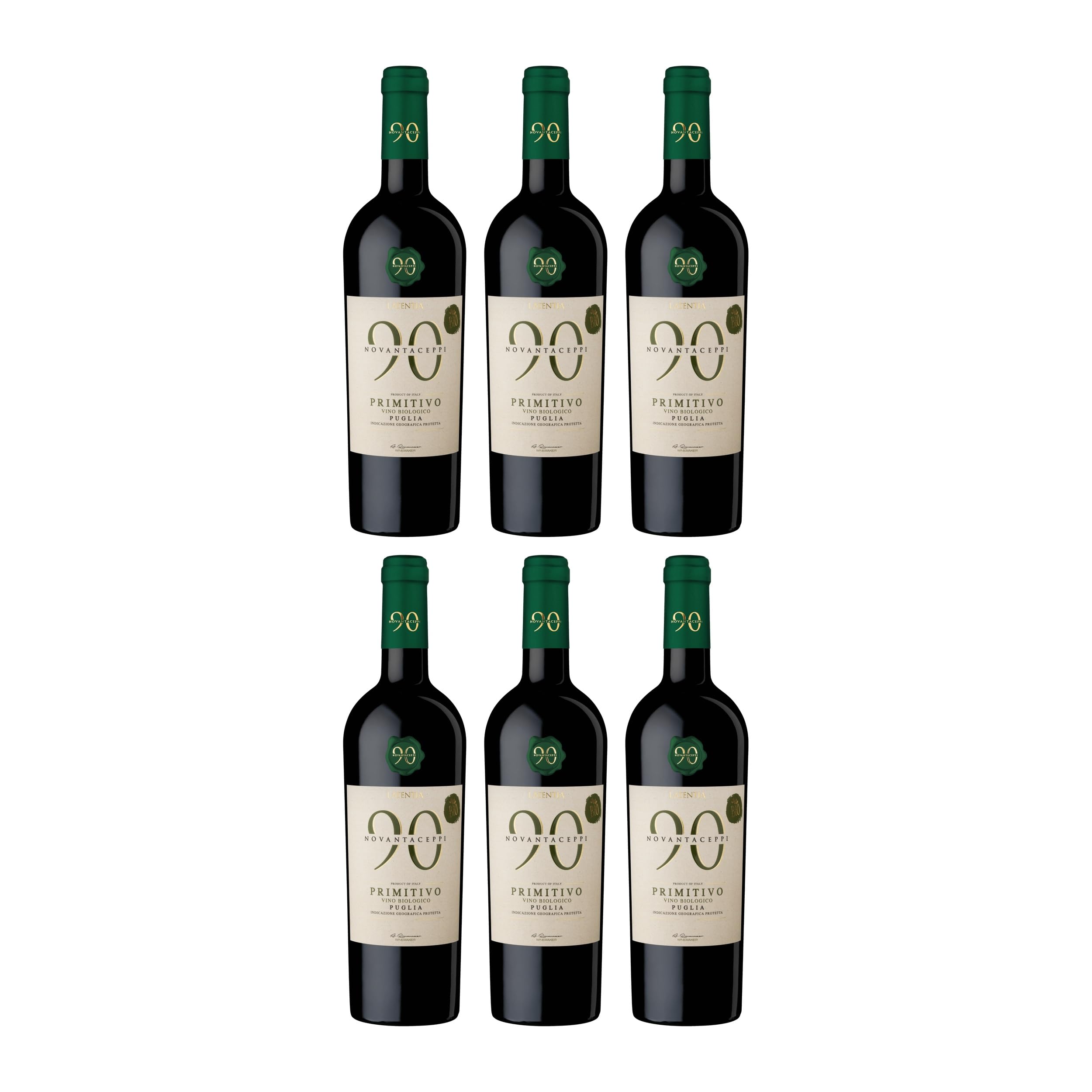 Novantaceppi Primitivo BIO Rotwein Rot Halbtrocken Italien inkl. FeinWert E-Book (6 x 0.75 l)