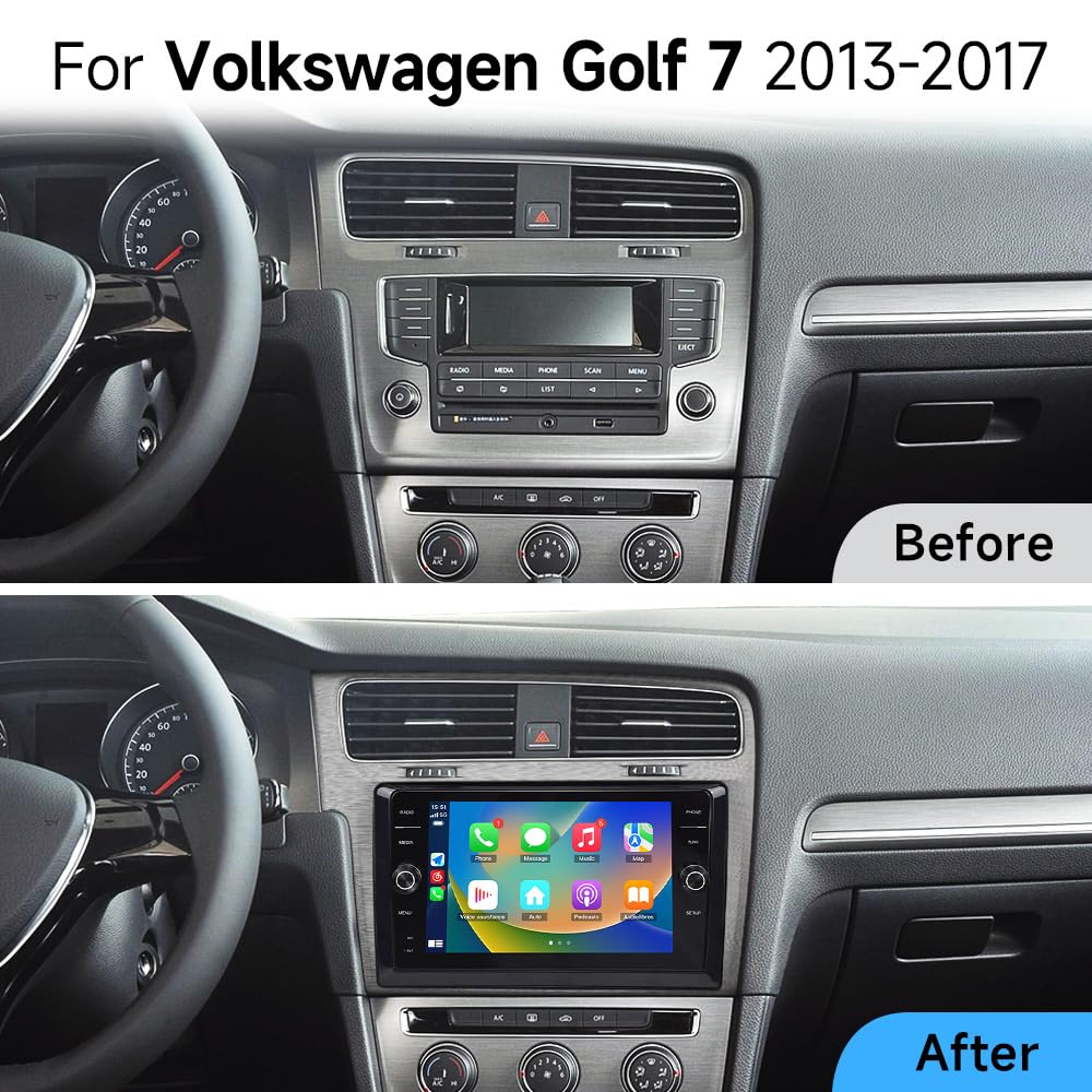 Autoradio per VW Golf 7 (2013-2020) – Monitor 9" Android con Apple CarPlay & Android Auto, 4GB RAM 64GB ROM, Design OEM con Pomelli, Navigazione GPS, Bluetooth, Plug&Play (Argento)