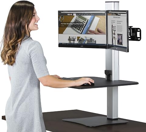 Victor High Rise Electric Sit-Stand Desk Converter with Dual Monitor Stand