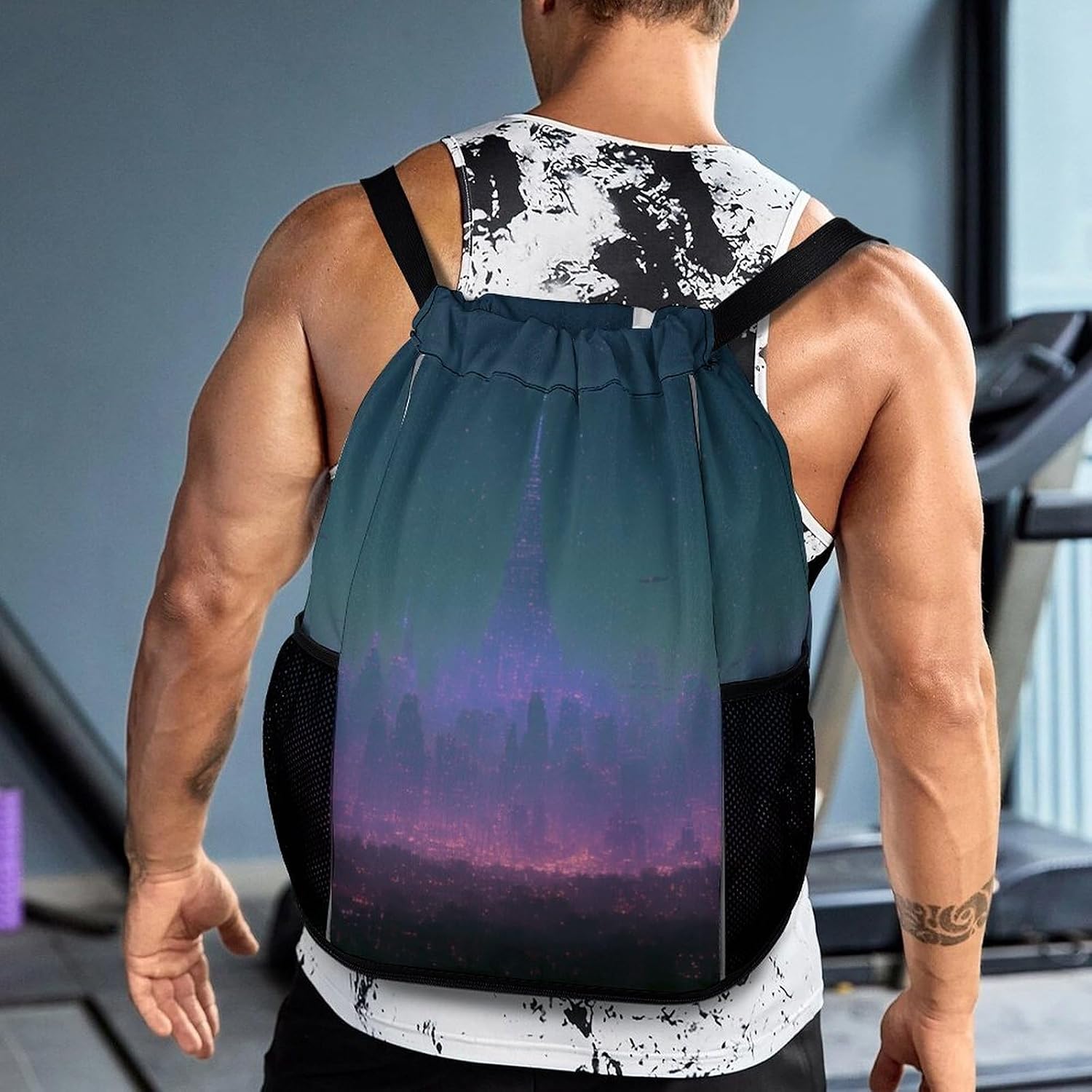 Evening Color Vista Drawstring Bag, Lightweight Shoulder Bag for Gym Travel Outdoor