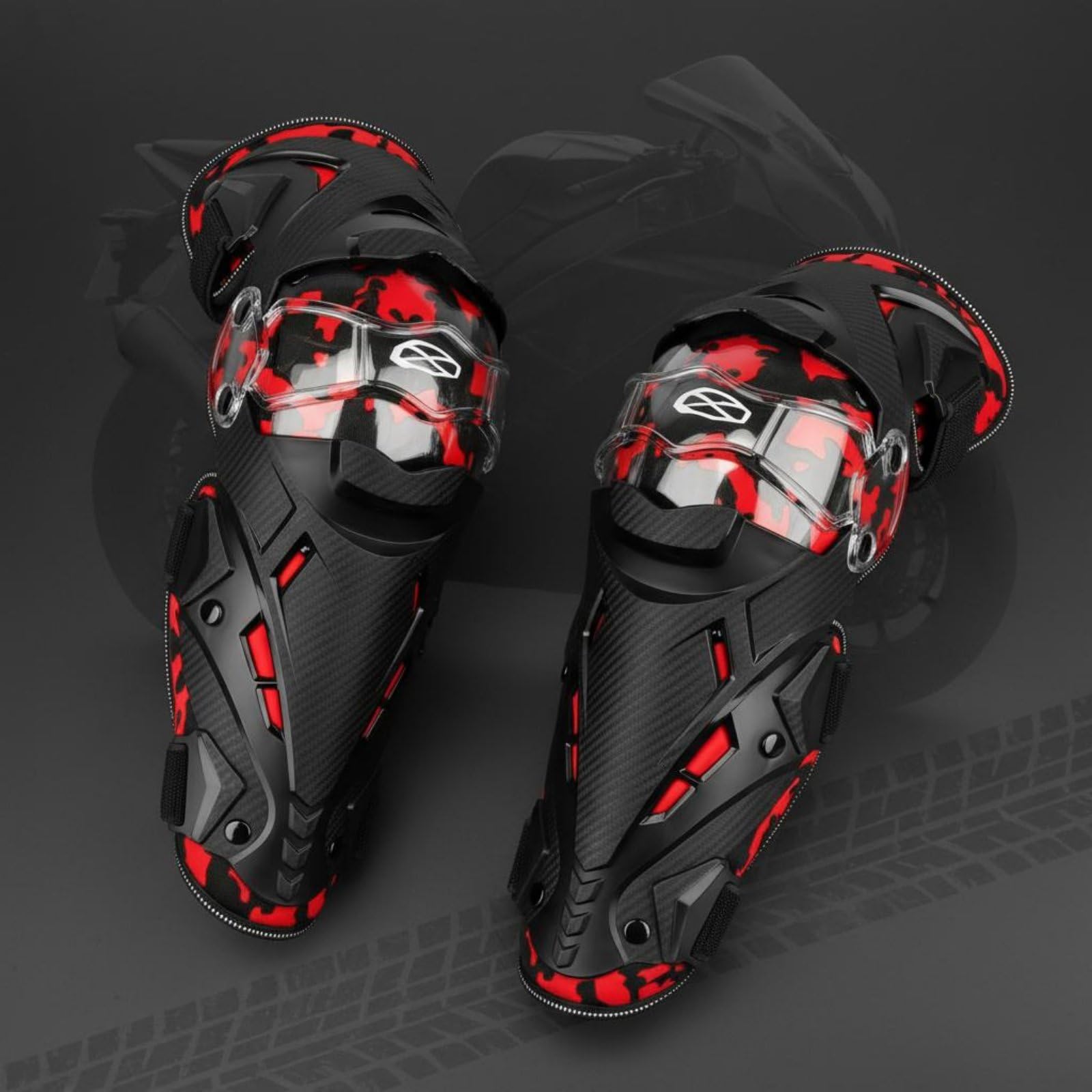 Amagogo Ginocchiere Paraginocchia Protezioni Parastinchi Design Coprente Allungato con Scudo Esterno E Cinghie per Tenuta Ferma Adatte Uomo E Donna per Guida, Rosso