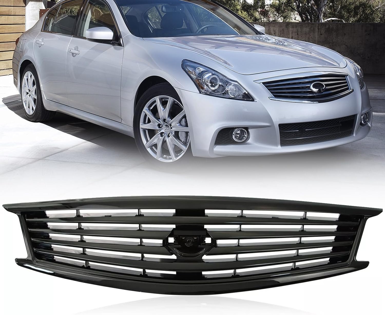 Front Bumper Grille For Infiniti G37 G25 2010-2013 Q40 4 Door Sedan Gloss Black Hood Grill