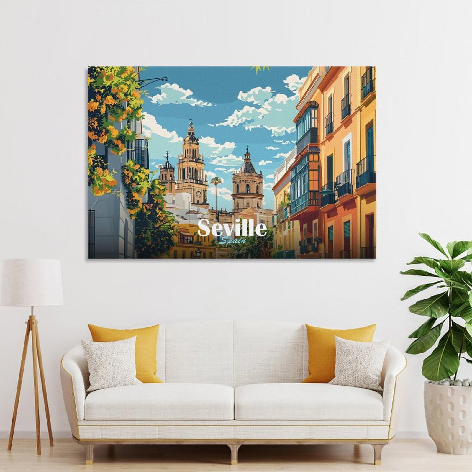 Junmoney Unframe-Style-23-1 Seville Cityscape Canvas Wall Art 24X36inch(60X90cm), For Workspace Walls, Study Corners Or Bedrooms, Wall Art That Adds Style To Work Areas