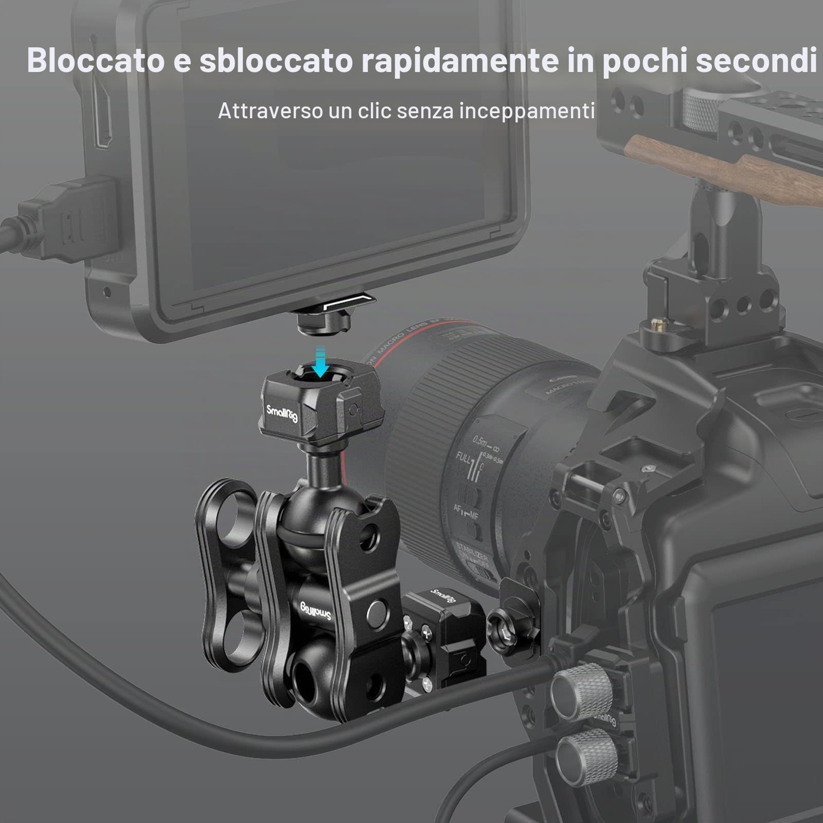 SMALLRIG Braccio Magico HawkLock Drop-in con Doppia Testa a Sfera a Sgancio Rapido (Vite 1/4"-20) Supporto Monitor per Monitor da Campo, Luci, Registratori Audio - 3515C