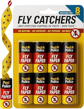 JKG  8 PACK STICKY FLY TRAP CATCHER - Super Sticky Killer Strips Tape | Catches Moth, Flies, Mosquitos, Wasp, Flying Insects Killer | Extra Sticky Indoor House & Garden Outdoor Non-Toxic Papers
