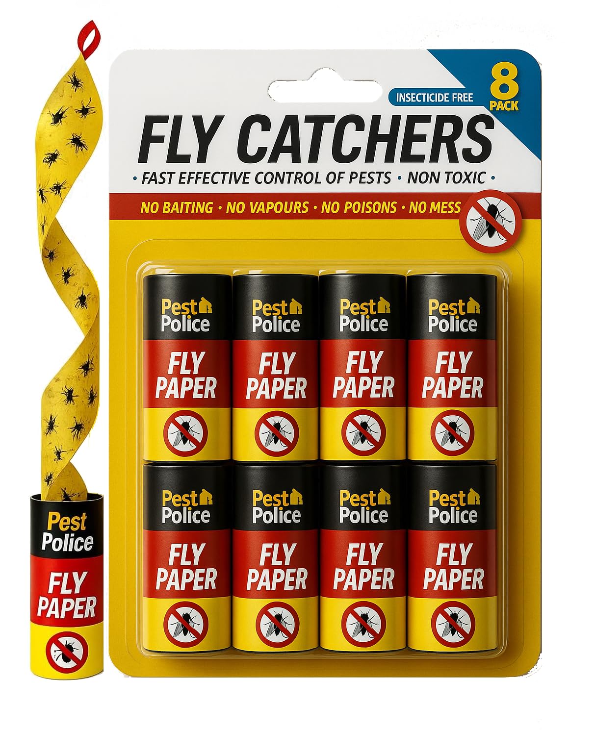 JKG® 8 PACK STICKY FLY TRAP CATCHER - Super Sticky Killer Strips Tape | Catches Moth, Flies, Mosquitos, Wasp, Flying Insects Killer | Extra Sticky Indoor House & Garden Outdoor (Non-Toxic Papers)