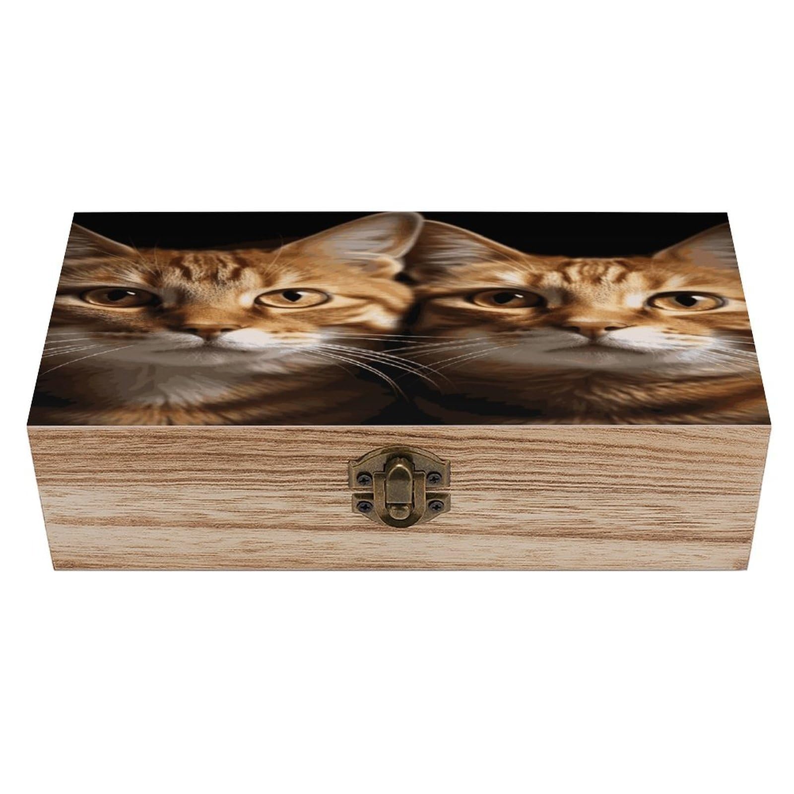 JTREHY Cats Wooden Keepsake Box Vintage-Style Wood Keepsake Case with Hinged Lid Solid Wood Boxes Beautifully Memory Treasure Case Vintage-Style Wooden Storage Box