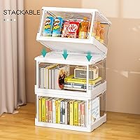 Vista 6 de SNSLXH Clear Storage Bins with Lids, Stackable Storage Bins with Magnetic Doors Open Front, Plastic Storage Bins for Living Room, Bedroom, Study