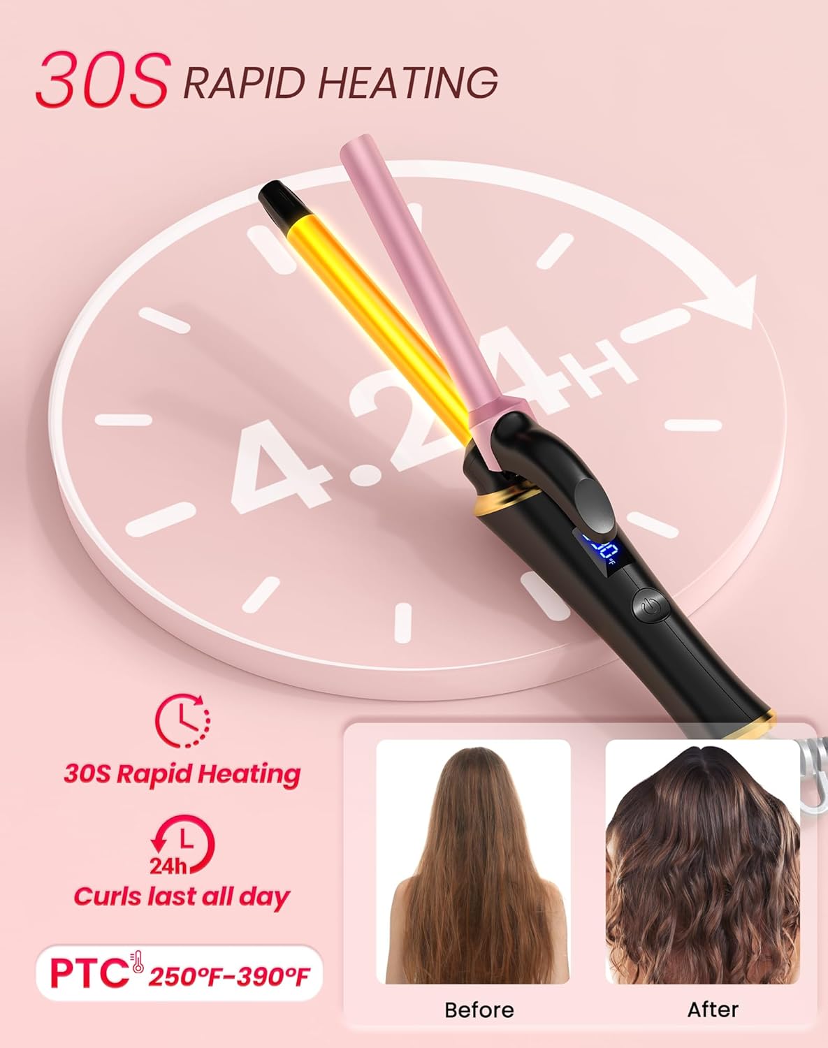 Ukliss Mini Curling Iron for Short Hair, Creates Perfect Tight Ringlets & Bangs, Fast Heat 30s, 5 Temp Settings, Dual Voltage, Auto Shut-Off & Anti-Scald Tip, Travel Friendly - Image 5