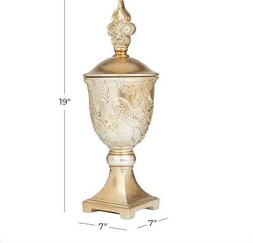 Miniatura 3 de Deco 79 Polystone Tarros decorativos sólidos, 7 x 7 x 19 pulgadas, dorado