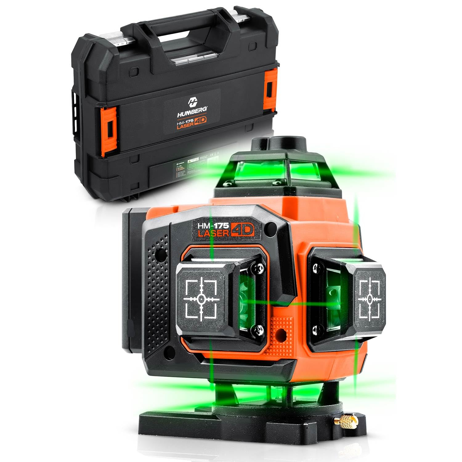 Humberg Laser Krzyżowy Zielony ze Statywem 4D 16 Linii Samopoziomujący | Poziomica Laserowa do Poziomowania i Pionowania, Montaż na Ścianie, Uchwyt Ścienny, 2 Akumulatory