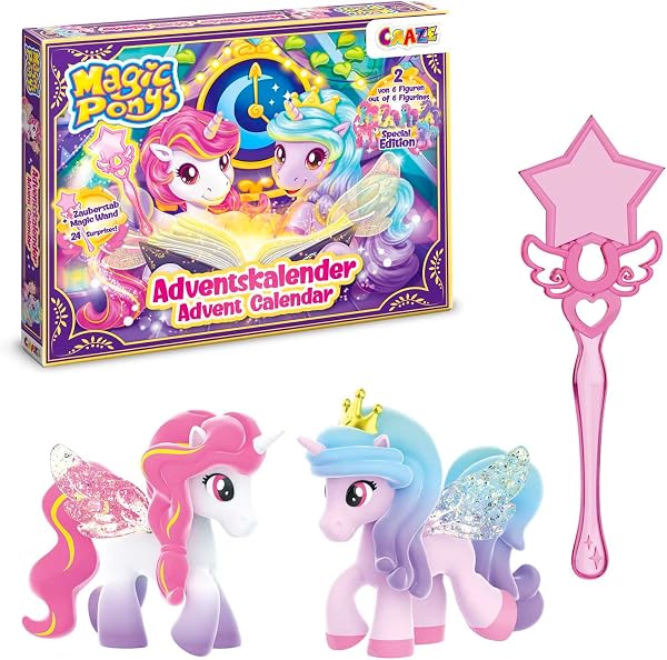 CRAZE MAGIC PONYS Calendrier de l'Avent Jouet, calendrier de l'Avent enfant avec jouets et accessoires, inclus 2x figurines de poneys à collectionner - 1