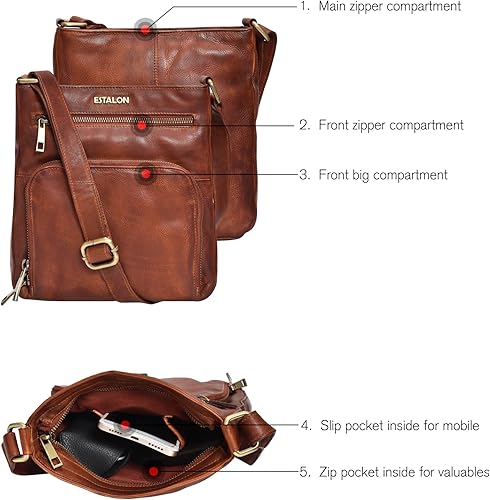 Miniatura 2 de ESTALON Bolsos cruzados de cuero para mujer - Bolsos cruzados de moda - Bolso cruzado de cuero para mujer - Bolso bandolera para mujer