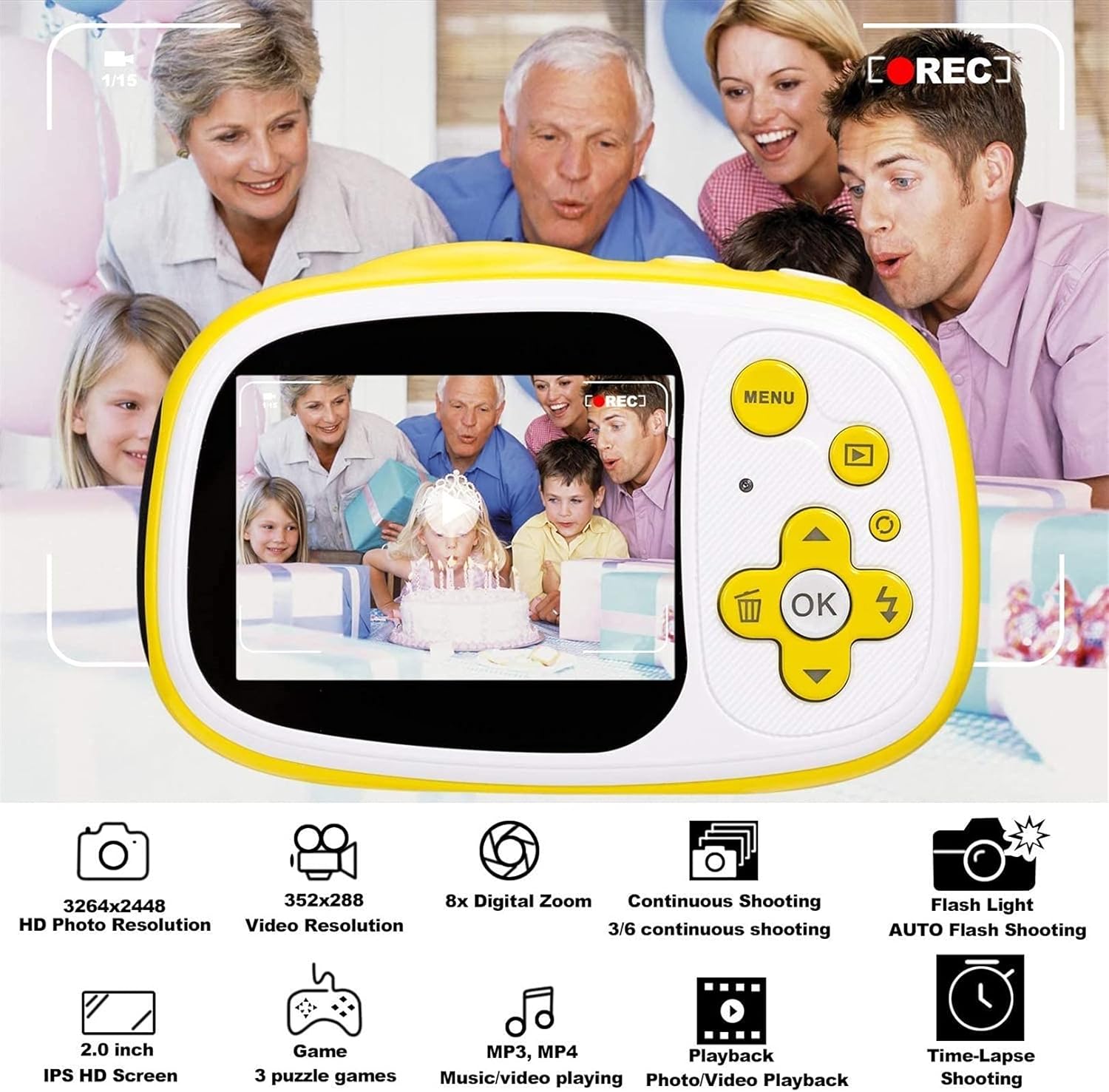Digital Camera for Kids, 1080P HD Video Camera Mini Child Camcorder with 2 Inch LCD Screen Best 6MP Creative Gifts for 3-7 Year Old Boys Girls