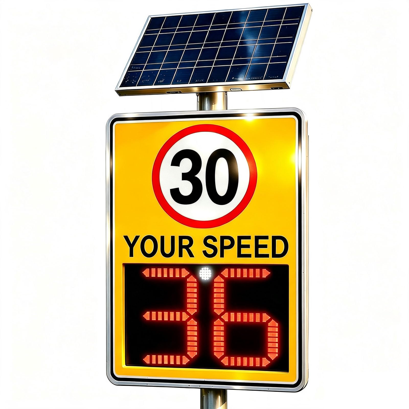 20x28 IN, 30 MPH Solar Powered LED Speed Limit Sign with Instant Feedback