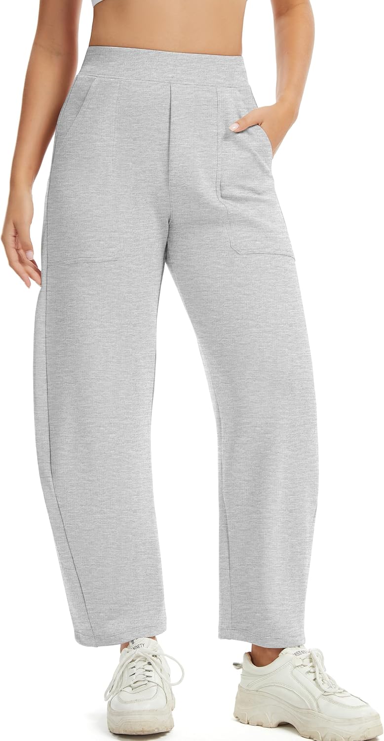 Womens Baggy Wide Leg Pants Barrel Leg Sweatpants Casual Elastic Waisted Stretch Travel Pants with Pockets - Image 4