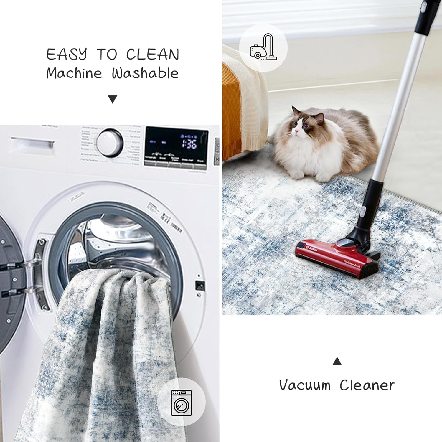 24"x36" Non Slip Door Mat, Indoor Doormat, Grey Blue Spots, 2' x 3' (Rectangular), Faux Wool & Fur Blend, Machine Washable - Image 8