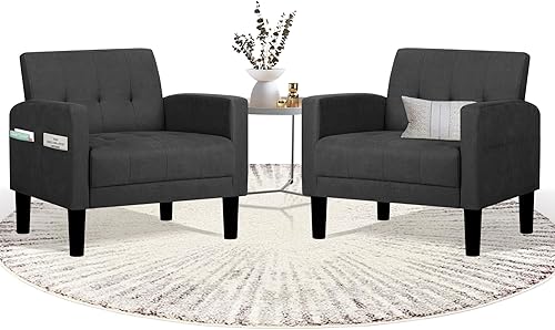 Miniatura 24 de TYBOATLE Juego de 2 sillas decorativas para sala de estar, acogedoras sillas decorativas negras copetudas modernas de mediados de siglo con brazos