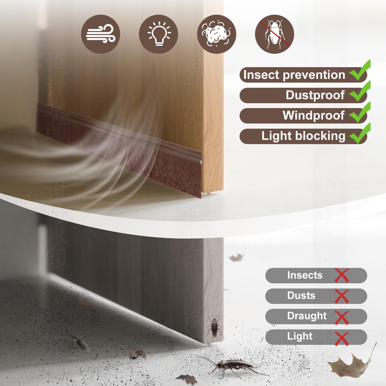 4 Pack Door Brush Sweep | 2.80" x 39.3" CEPIA Brown Aluminum Seal for Garage, Roll-Up & Exterior Doors for Gaps Up to 3" | Install on Bottom, Side, Top & Thresholds (158", 13 FT)