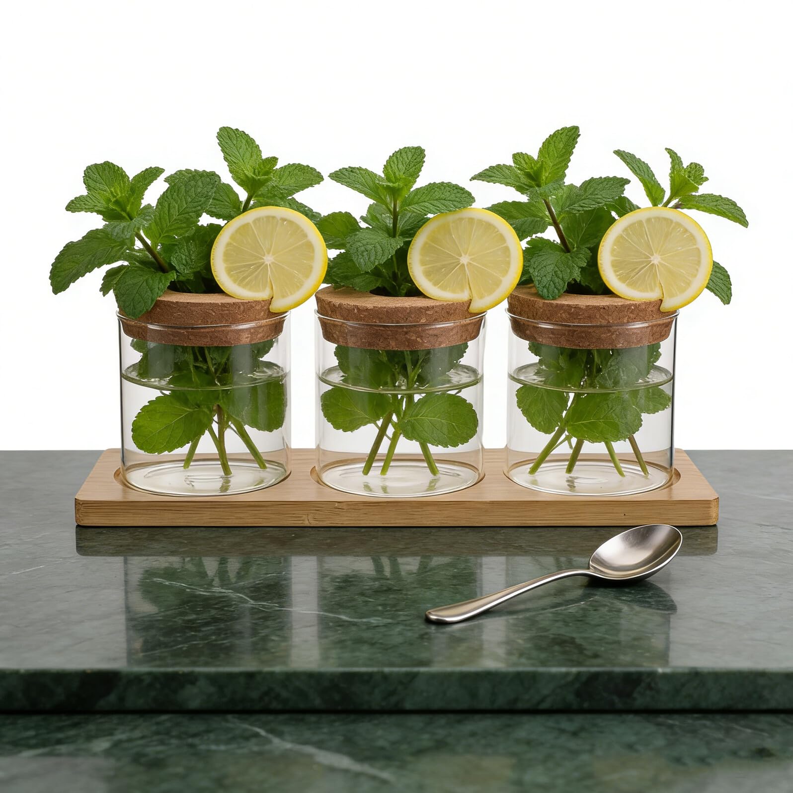 UKCOCO Vase de Propagation en Verre Hydroponique 8X8 CM avec Couvercle Perforé et Support Bois, Jardinière de Bureau pour Culture sans Terre, Terrarium Décoratif pour Plantes Succulentes