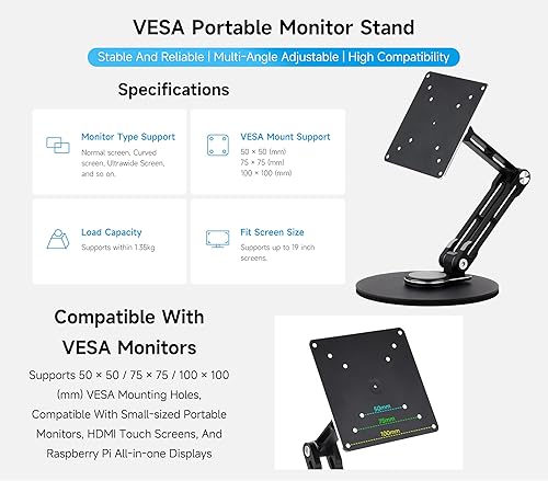 Miniatura 2 de VESA Soporte portátil para monitor, compatible con monitores de hasta 19 pulgadas, soporta agujeros de montaje VESA de 50 x 50  75 x 75  3.937 x