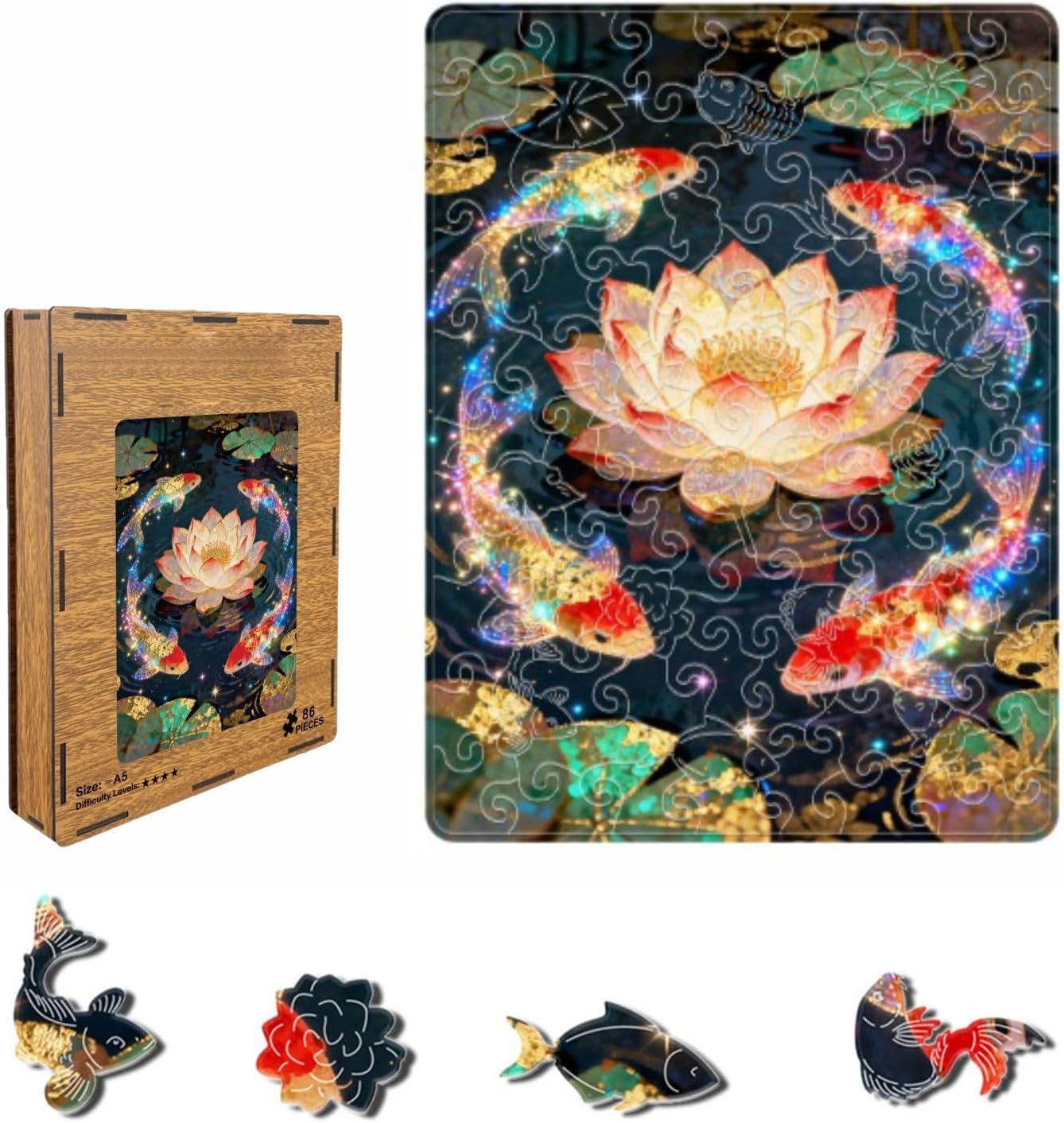 Acrylic Puzzle for Adults, Colorful Flower Design, Jigsaw Puzzle with Frame and Brackets, Home and Office Decor Puzzles, Holiday Birthday Housewarming Gift (Splendid Lotus Flowers)