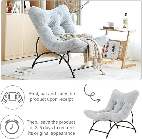 Miniatura 8 de Tiita Accent Lazy - Silla cómoda con marco de metal y tela de felpa, asiento espacioso y acogedor sillón reclinable para sala de lectura, sala de