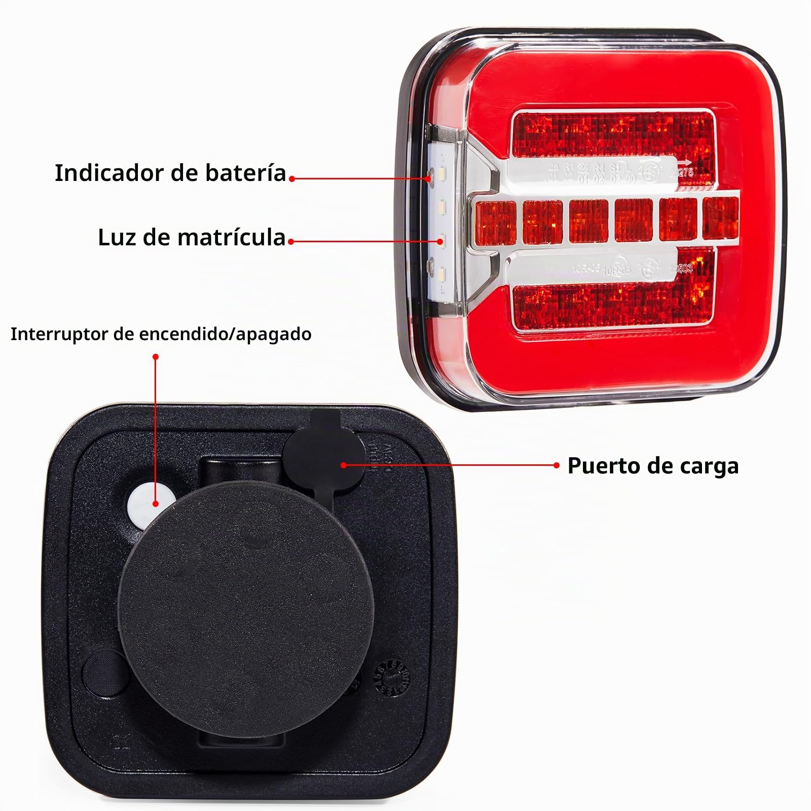 D-TECH Piloto led neon 4 servicios remolque inalámbricos,Kit inalámbrico de luces traseras LED magnética para remolque camion,Juego de Luces Traseras para Remolque de Iluminación,Pilotos remolque iman