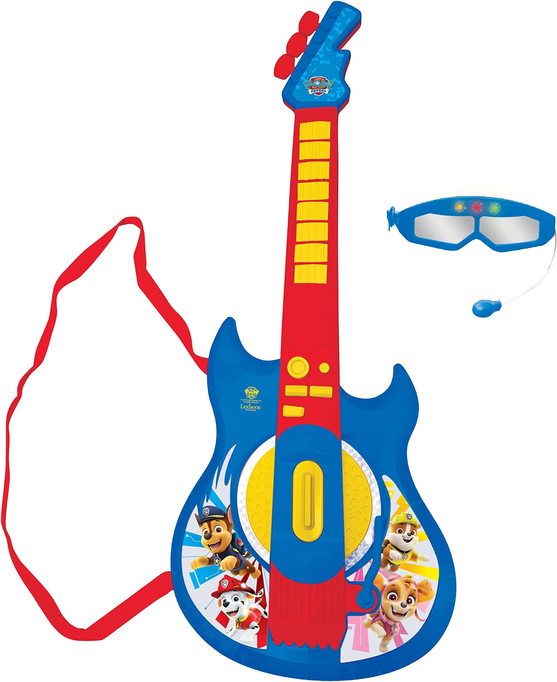 K260PA Paw Patrol Chase Electronic Lighting Guitar with mic, Gl Microphone, Demo Songs, 2 Game Modes, MP3 Plug, Blue/red'