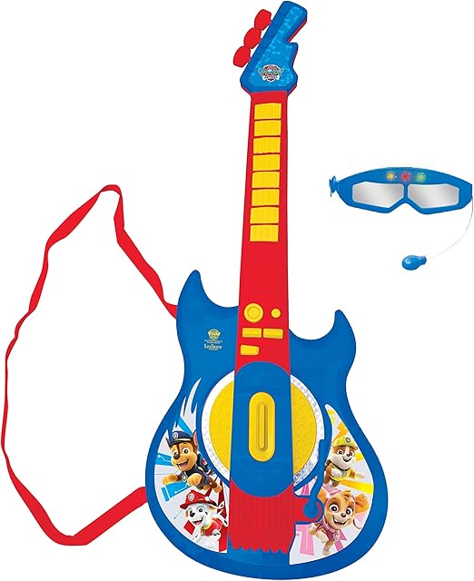 LEXIBOOK K260PA Paw Patrol Chase Electronic Lighting Guitar with mic, Glasses with Microphone, Demo Songs, 2 Game Modes, MP3 Plug, Blue/red