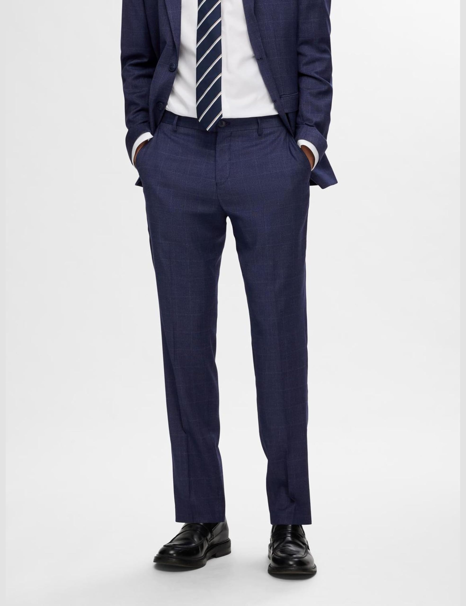 SELECTED HOMME Slhslim-neil Dark Blue Check Trs Noos - Garnitur — spodnie Mężczyźni