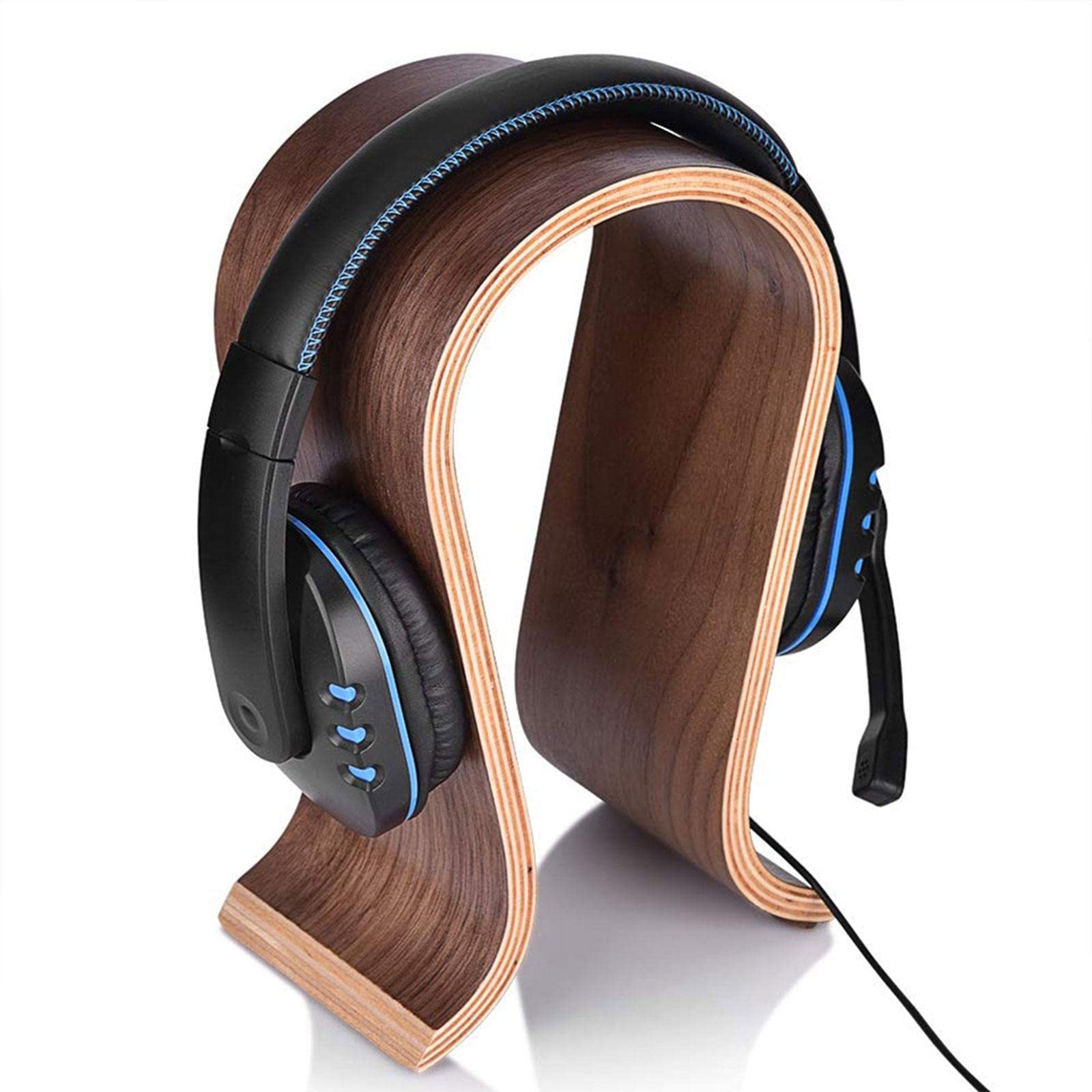 Set di 2 supporti universali per cuffie da tavolo, in legno, per marito, colore noce, 25 x 16 x 10 cm