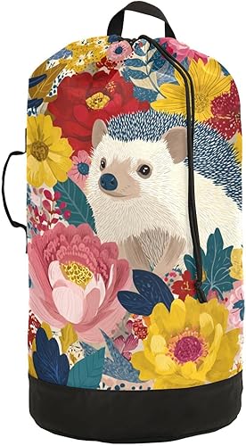 Vista 294 de Mochila de lavandería con correas ajustables para el hombro, bolsa de lavandería sucia para viajes, campamento, universidad, resistente, Rosa floral