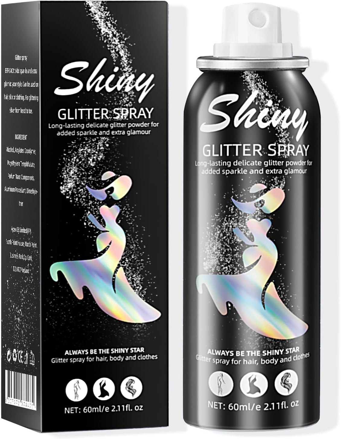 Ragkun Body Glitter, Body Glitter Spray, Glitter Spray for Hair and Body, Long-Lasting and Quick-Drying Silver Glitter Hairspray Suitable for Stage, Festival Rave and Makeup Prom (2.11 Fl Oz)