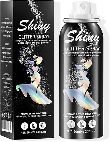 Ragkun Body Glitter, Body Glitter Spray, Glitter Spray for Hair and Body, Long-Lasting and Quick-Drying Silver Glitter Hairspray Suitable for Stage, Festival Rave and Makeup Prom (2.11 Fl Oz)