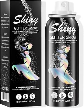 Ragkun Body Glitter, Body Glitter Spray, Glitter Spray for Hair and Body, Long-Lasting and Quick-Drying Silver Glitter Hairspray Suitable for Stage, Festival Rave and Makeup Prom 2.11 Fl Oz