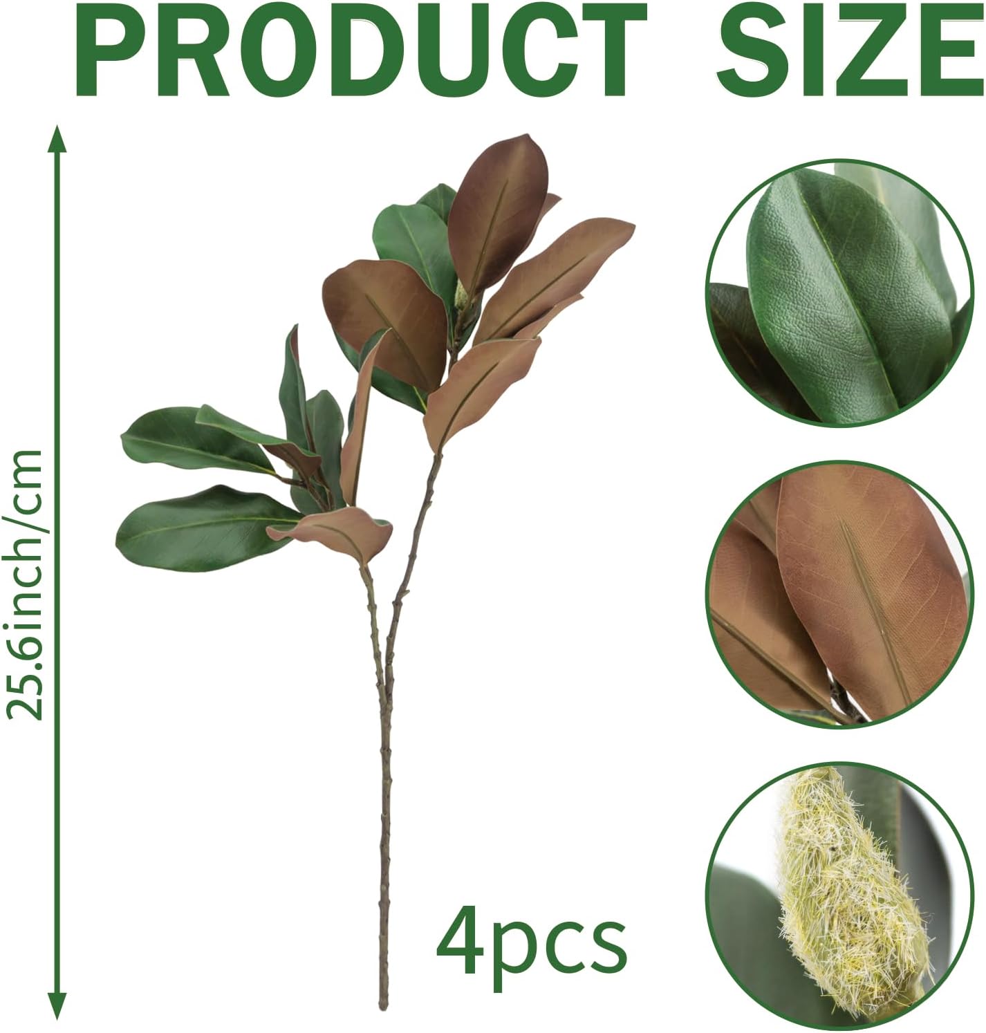 Magnolia Artificial Leaves Branches 3D Magnolia Stem Life-Like Faux Leaves Twigs for Indoor Vase Filling Home Office Hotel Table Décor (4, 25.6inch)