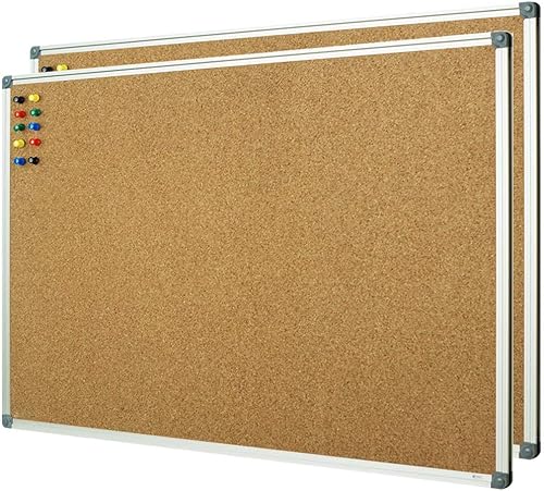 Lockways Tablero de anuncios de corcho, paquete de 2 tableros de corcho de doble cara, 36 x 24 pulgadas, tablero de anuncios de presentación de